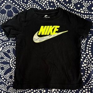 Nike Kids Black Tee with Vibrant Yellow Logo